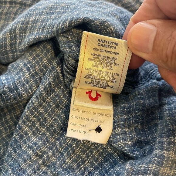 True Religion Flannel Workwear Shirt in Blue-White-Orange Plaid in Size Small - Picture 7 of 7